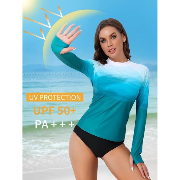 Women's Long Sleeve UV Rash Guard Shirt Spf 50+ Sun Protection Swimwear - Picture 4 of 7